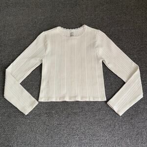 Social Revival Cream Lace Trim Long Sleeve Fitted Cropped‎ Top Women's L/XL